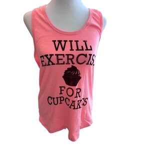 Graphic Tank Top Will‎ Exercise For Cupcakes Sleeveless Casual salmon Size L